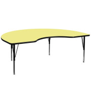 48W x 72L Kidney Yellow Thermal Laminate Activity Table - Height Adjustable Short Legs - XU-A4872-KIDNY-YEL-T-P-GG