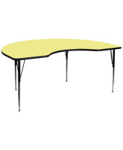 48''W x 96''L Kidney Yellow Thermal Laminate Activity Table - Standard Height Adjustable Legs