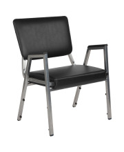HERCULES Series 1500 lb. Rated Black Antimicrobial Vinyl Bariatric Arm Chair with 3/4 Panel Back and Silver Vein Frame