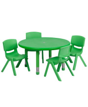 33 Round Green Plastic Height Adjustable Activity Table Set with 4 Chairs - YU-YCX-0073-2-ROUND-TBL-GREEN-E-GG