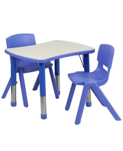21.875''W x 26.625''L Rectangular Blue Plastic Height Adjustable Activity Table Set with 2 Chairs - YU-YCY-098-0032-RECT-TBL-BLUE-GG