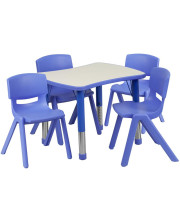 21.875''W x 26.625''L Rectangular Blue Plastic Height Adjustable Activity Table Set with 4 Chairs - YU-YCY-098-0034-RECT-TBL-BLUE-GG