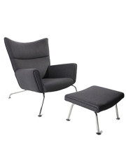 Fine Mod Imports Wing Chair and Ottoman in Wool, Gray