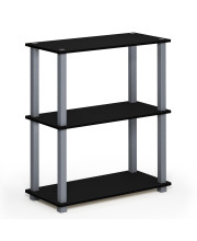 Furinno Turn-S-Tube 3-Tier Compact Multipurpose Shelf Display Rack With Square Tube, Black/Grey, 18025Bk/Gy