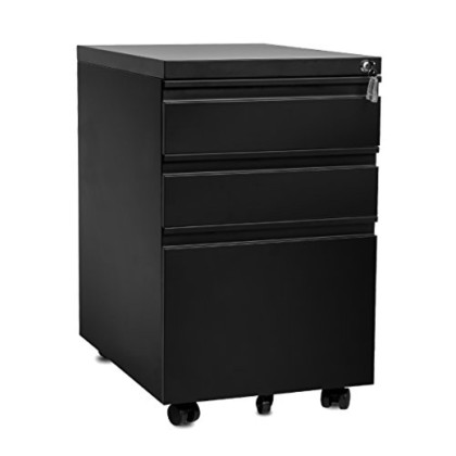 3-Drawer Mobile Metal File Cabinet With Keys, 24.4&Quot;H X 15.4&Quot;W X 20.5&Quot;L Vertical Storage Unit (Black With Curved Handle)