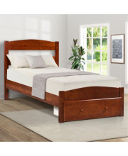 Wood Platform Twin Bed Frame With Storage Drawer And Wood Slat Support No Box Spring Walnut Finish