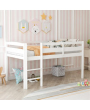 Twin Wood Loft Bed Low Loft Beds For Kids With Ladder,Twin,White