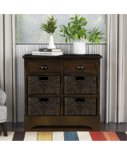 Trexm Rustic Storage Cabinet With Two Drawers And Four Classic Fabric Basket For Kitchen/Dining Room/Entryway/Living Room, Accent Furniture (Dark Brown)