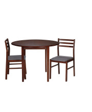 3 Piece Dining Set includes 2 chairs w Grey Padded Seats and a Drop Leaf Table
