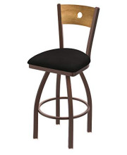830 Voltaire 30" Bar Stool with Bronze Finish, Allante Espresso Seat, Medium Maple Back, and 360 swivel