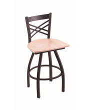 XL 820 Catalina 25" Counter Stool with Black Wrinkle Finish, Natural Maple Seat, and 360 swivel