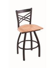 XL 820 Catalina 30" Bar Stool with Black Wrinkle Finish, Natural Oak Seat, and 360 swivel