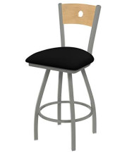 XL 830 Voltaire 30" Bar Stool with Anodized Nickel Finish, Black Vinyl Seat, Natural Maple Back, and 360 swivel