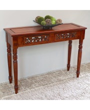 Windsor Carved Wood 2-drawer Table - Walnut