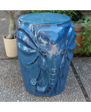 Wild Elephant Drum Ceramic Garden Stool - Navy Blue