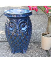 Wise Old Owl Ceramic Garden Stool - Navy Blue