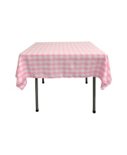 La Linen Polyester Gingham Checkered 52 By 52-Inch Square Tablecloth, White And Pink