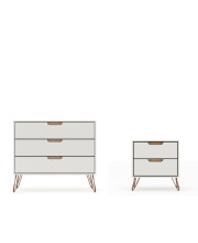 Rockefeller Dresser And Nightstand Set In Off White And Nature