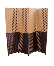 70.75' Tall 4-Panel Screen / Room Divider with Paper Straw Weave design, Espresso and Brown