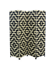 70.75' Tall 4-Panel Screen / Room Divider with Paper Straw Weave design, Black and Natural