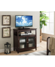 32" Walnut Wood Entertainment Center TV Console Stand With Frosted Glass Storage Cabinet Doors & Shelves