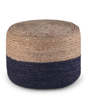 Lydia Contemporary Round Pouf In Navy, Natural Braided Jute