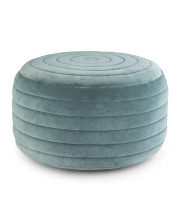 Vivienne Contemporary Round Pouf In Turquoise Velvet
