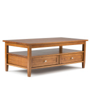 Warm Shaker Solid Wood 48 Inch Wide Rectangle Rustic Coffee Table In Light Golden Brown