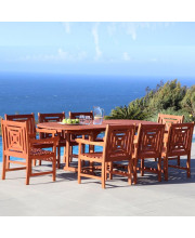 V144SET38 Eco-friendly 9-piece Outdoor Hardwood Dining Set with Oval Extension Table and Arm Chairs