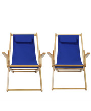 Casual Home Adjustable Sling Chair Natural Frame, Royal Blue Canvas (Pack of 2)