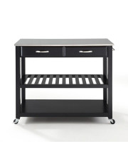Stainless Steel Top Kitchen Cart/Island With Optional Stool Storage In Black Finish