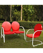 Griffith 2 Piece Metal Outdoor Conversation Seating Set - Loveseat & Chair In Red Finish