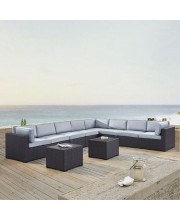 Biscayne 8 Person Outdoor Wicker Seating Set In Mist - Three Loveseats, Two Armless Chair, Two Coffee Table