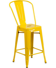 24'' High Yellow Metal Indoor-Outdoor Counter Height Stool with Back - CH-31320-24GB-YL-GG