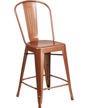 24'' High Copper Metal Indoor-Outdoor Counter Height Stool with Back - ET-3534-24-POC-GG