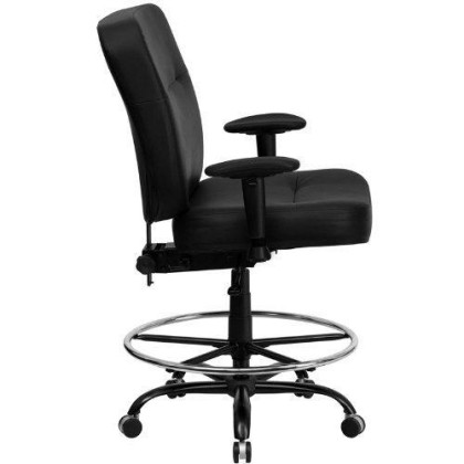 HERCULES Series Big & Tall 400 lb. Rated Black Leather Drafting Chair with Adjustable Arms - WL-735SYG-BK-LEA-AD-GG