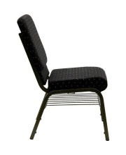 HERCULES Series 18.5''W Church Chair in Black Dot Patterned Fabric with Book Rack - Gold Vein Frame - XU-CH-60096-BK-BAS-GG
