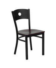 HERCULES Series Black Circle Back Metal Restaurant Chair - Mahogany Wood Seat - XU-DG-60119-CIR-MAHW-GG