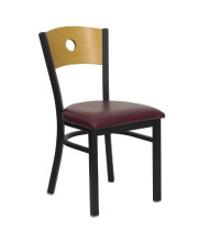 HERCULES Series Black Circle Back Metal Restaurant Chair - Natural Wood Back, Burgundy Vinyl Seat - XU-DG-6F2B-CIR-BURV-GG