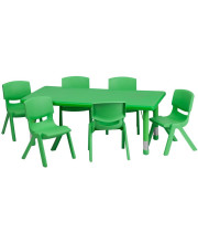 24W x 48L Rectangular Green Plastic Height Adjustable Activity Table Set with 6 Chairs - YU-YCX-0013-2-RECT-TBL-GREEN-E-GG