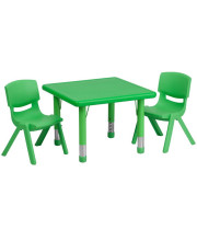 24 Square Green Plastic Height Adjustable Activity Table Set with 2 Chairs - YU-YCX-0023-2-SQR-TBL-GREEN-R-GG