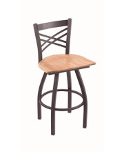 XL 820 Catalina 30" Bar Stool with Pewter Finish, Natural Oak Seat, and 360 swivel