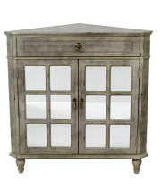 1-Drawer, 2-Door Corner Cabinet w/Paned Mirror Inserts - MDF, Wood Mirrored Glass