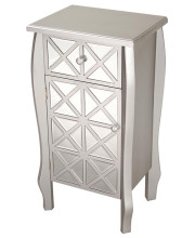 1-Drawer, 1-Door Accent Cabinet w/ Patterned Smoked Mirror Accents - MDF, Wood Mirrored Glass