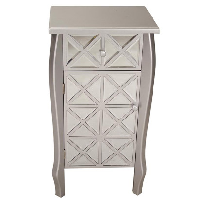 1-Drawer, 1-Door Accent Cabinet w/ Patterned Mirror Accents - MDF, Wood Mirrored Glass