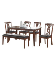6 Piece Dining Set In Black Leatherette And Espresso