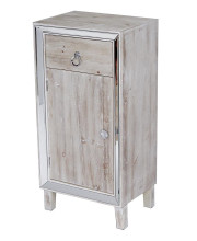 1-Drawer, 1-Door Tall Accent Cabinet W/ Mirror Accents - White Washed