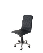 Armless Office Chair Black Faux Leather High Density Foam Adjustable Height Aluminum Base Wit