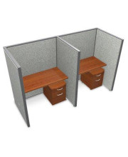 Privacy Station Panel System 1x2 Configuration Top Finish: Cherry, Panel Color: Gray Vinyl, Size: 63" H x 48 - 102.5" W