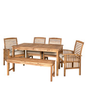 Outdoor Classic Traditional Modern Contemporary Acacia Wood Simple Patio 6-Piece Dining Set - Brown